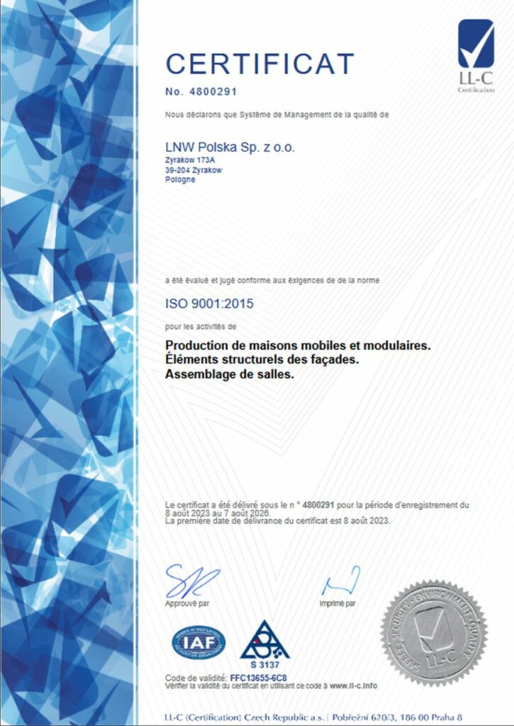 LNW Polska - certyfikat iso 6