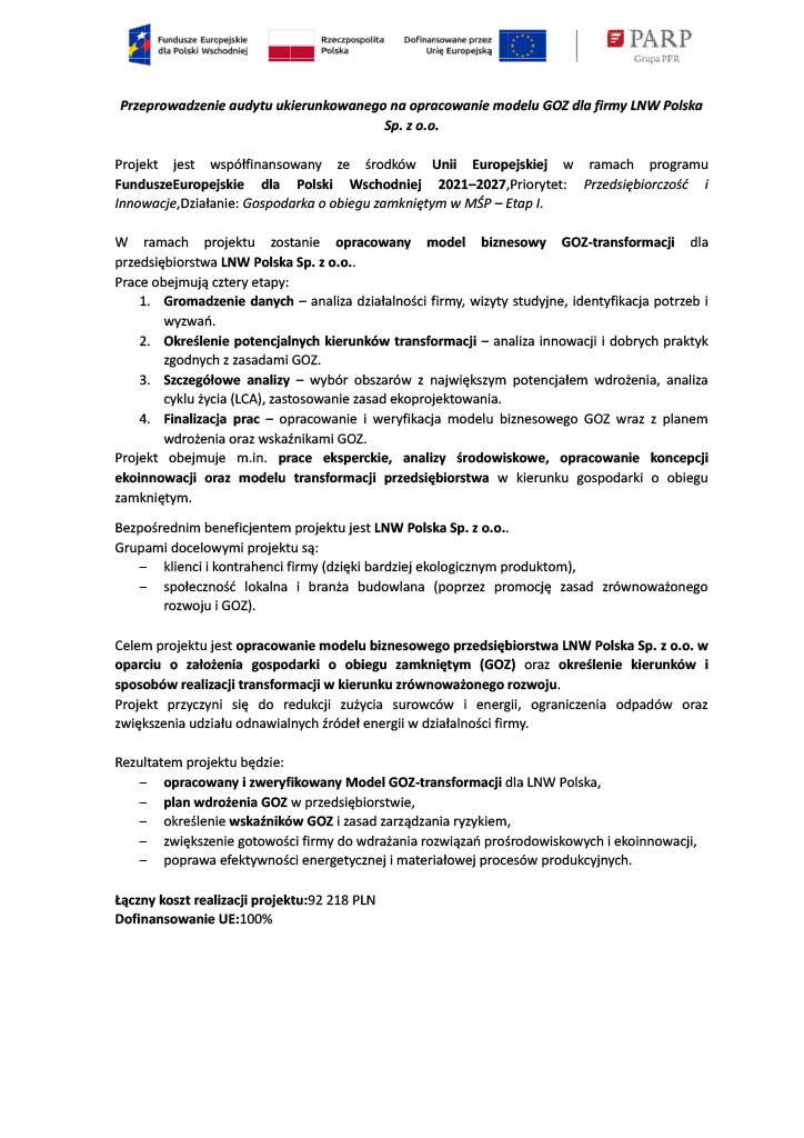 LNW Polska - LNW Polska dofinansowanie